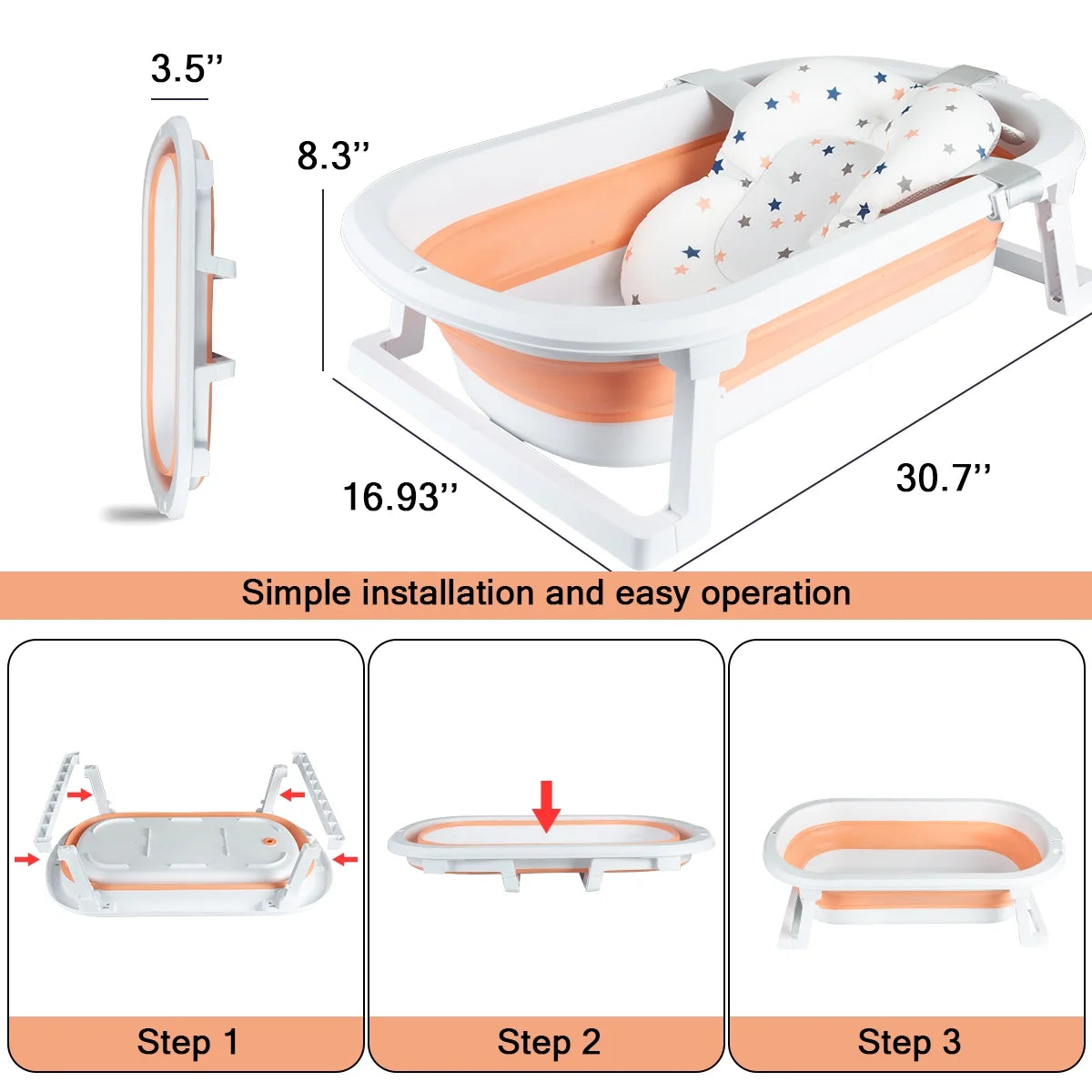 Portable Foldable Baby Bathtub with Accessories - Pink