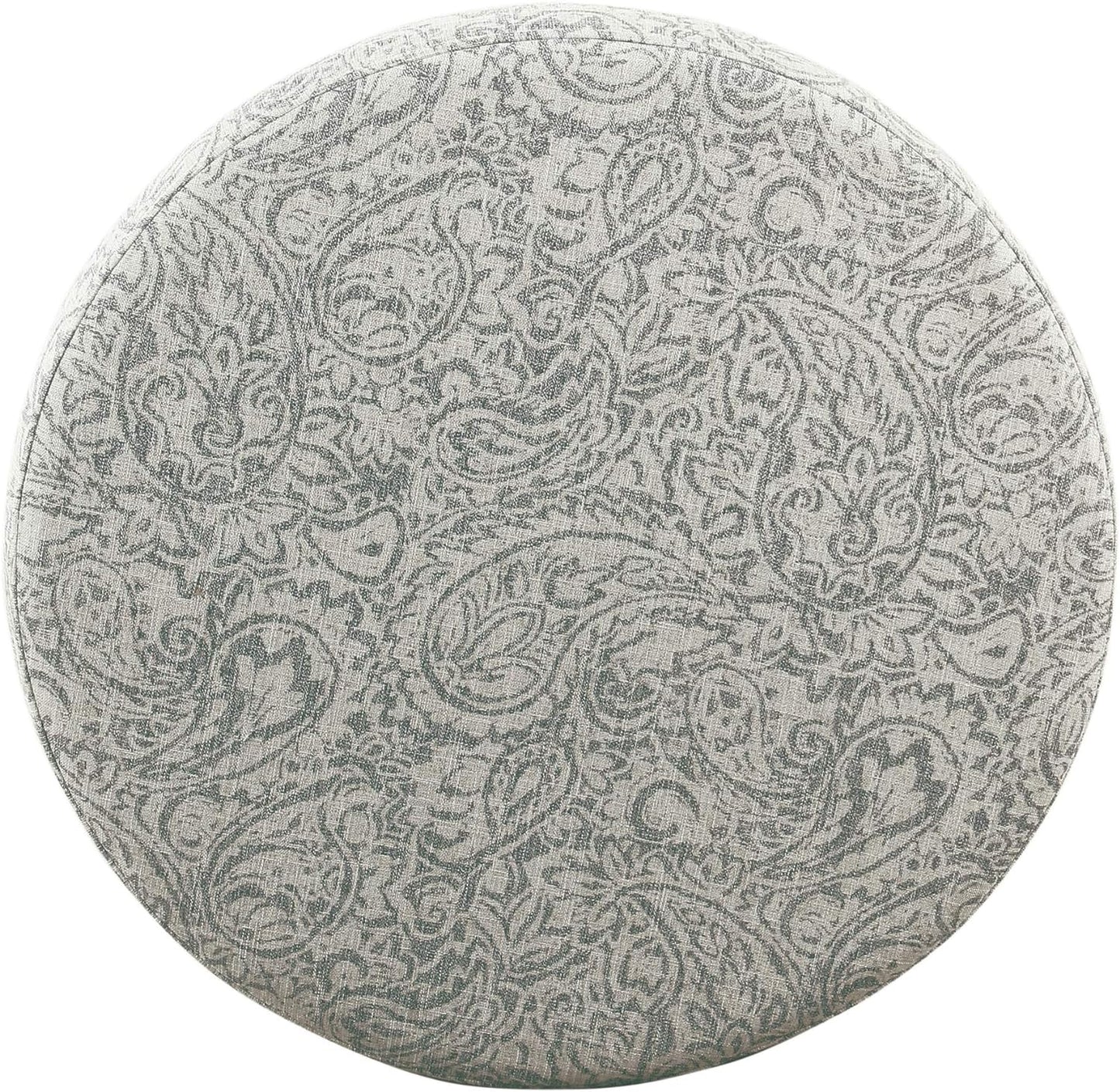 Upholstered Round Storage Ottoman for Living Room and Bedroom in Gray Floral Design