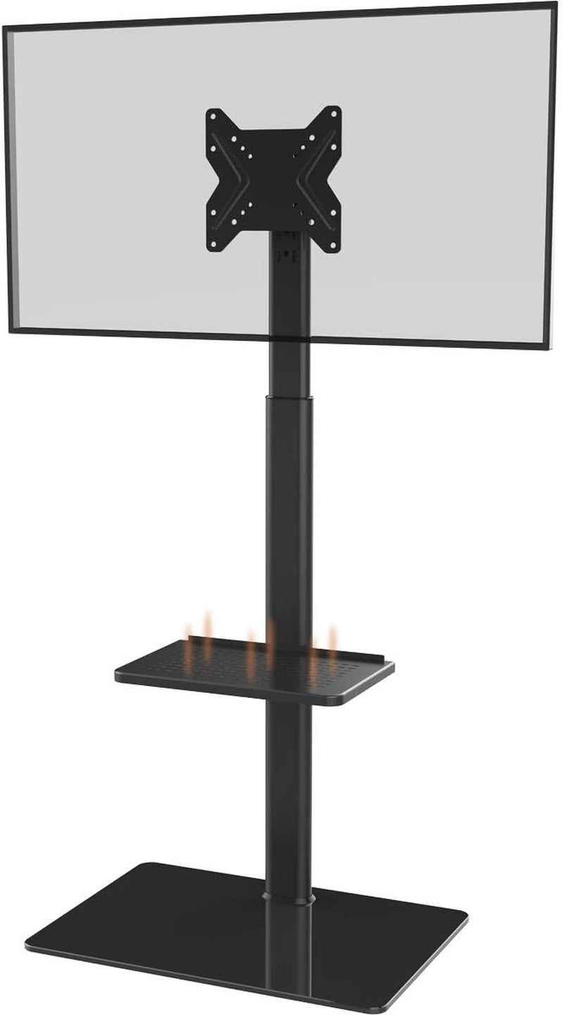 Universal Floor TV Stand with Mount for 19 to 43 Inch Flat Screen TVs, 100-Degree Swivel, Adjustable Height and Tilt, Space-Saving Design with Two Shelves for Bedroom and Living Room Corners