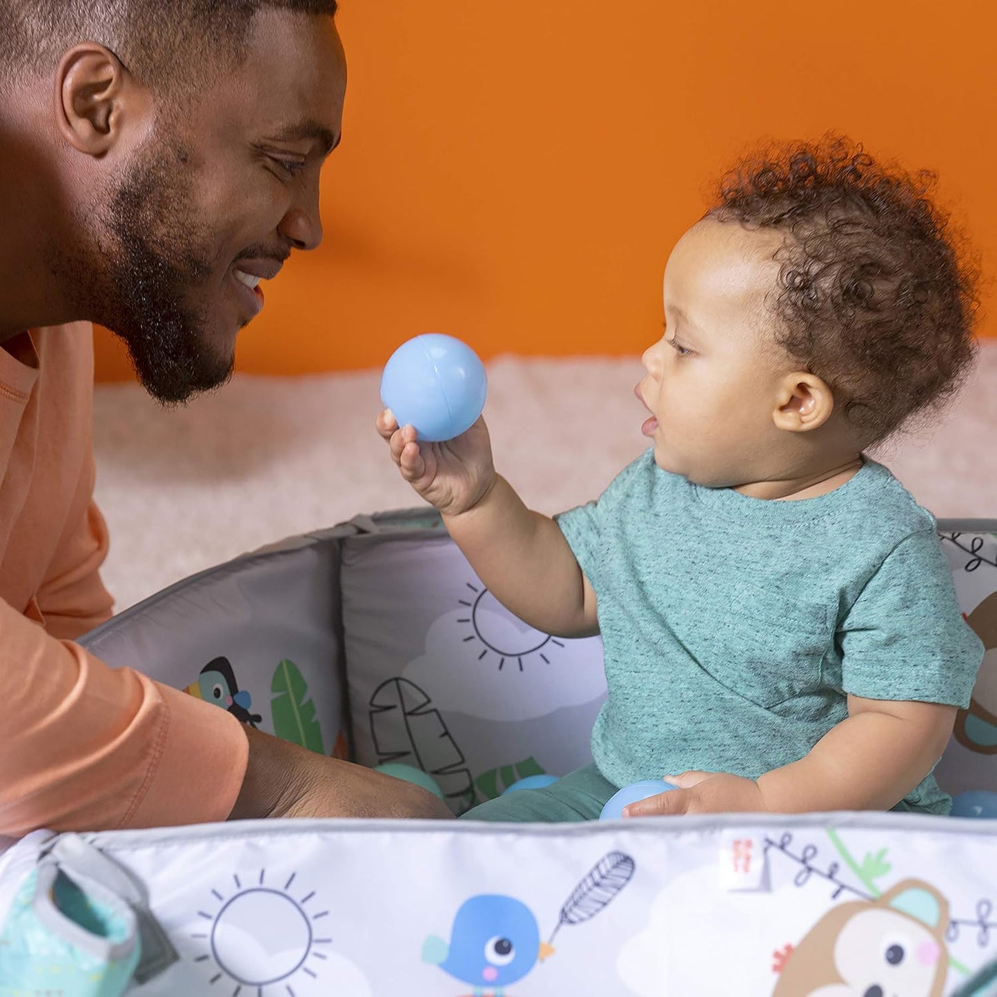 5-in-1 Convertible Jumbo Play Mat and Ball Pit Baby Gym for Newborns to Toddlers - Tropical Green Design