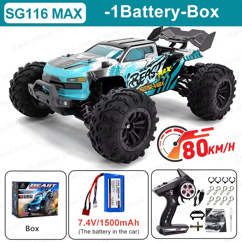 SG116MAX 80KM/H High-Speed Brushless 4WD Off-Road Drift Remote Control Car - 1:16 Scale Professional Racing Model SG116PRO 40KM/H