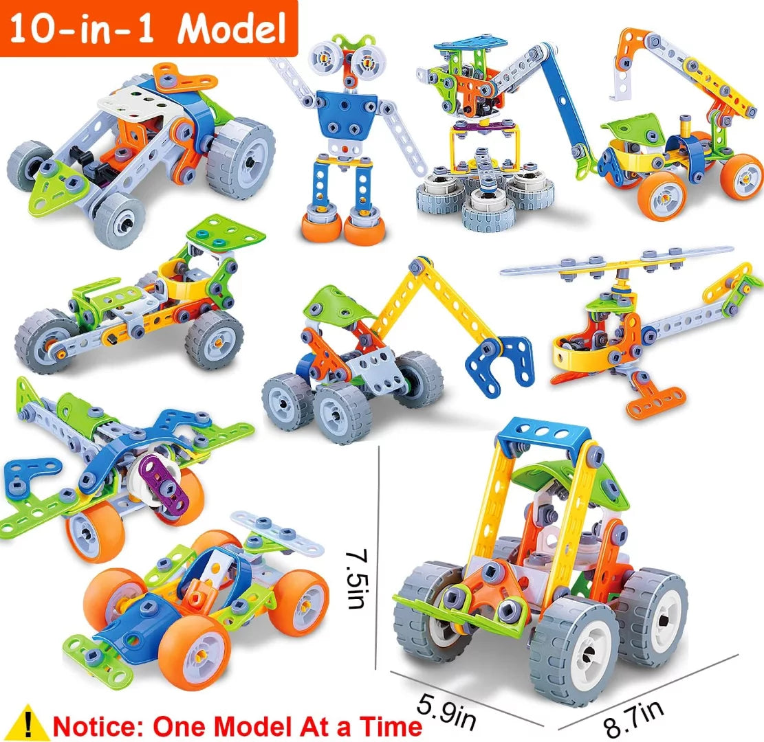 10-in-1 STEM Educational Building Set for Children Ages 4-8 - Ideal Gift for Birthdays and Christmas for Boys Ages 5-10