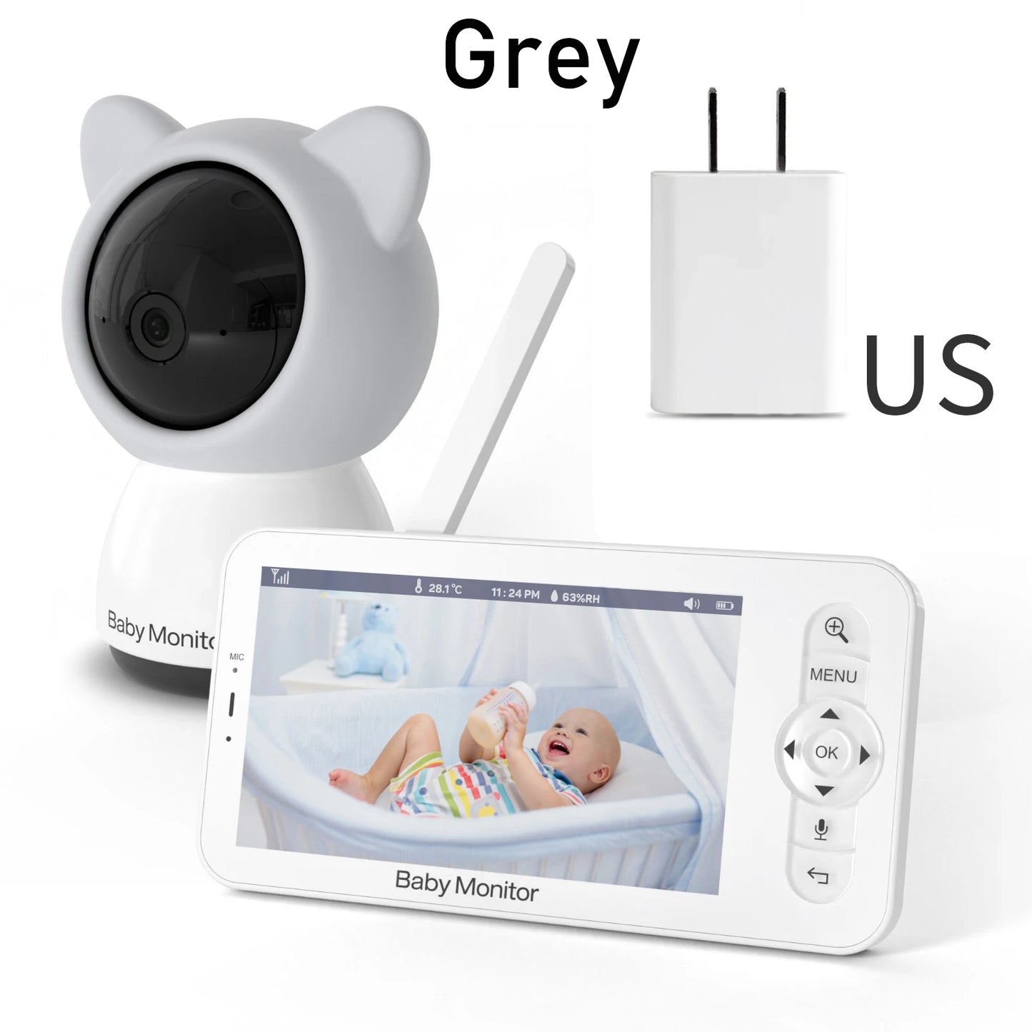 5-Inch 3MP Wireless Baby Monitor with Night Vision, Pan-Tilt-Zoom Functionality, Lullabies, and Environmental Sensors for Temperature and Humidity Monitoring