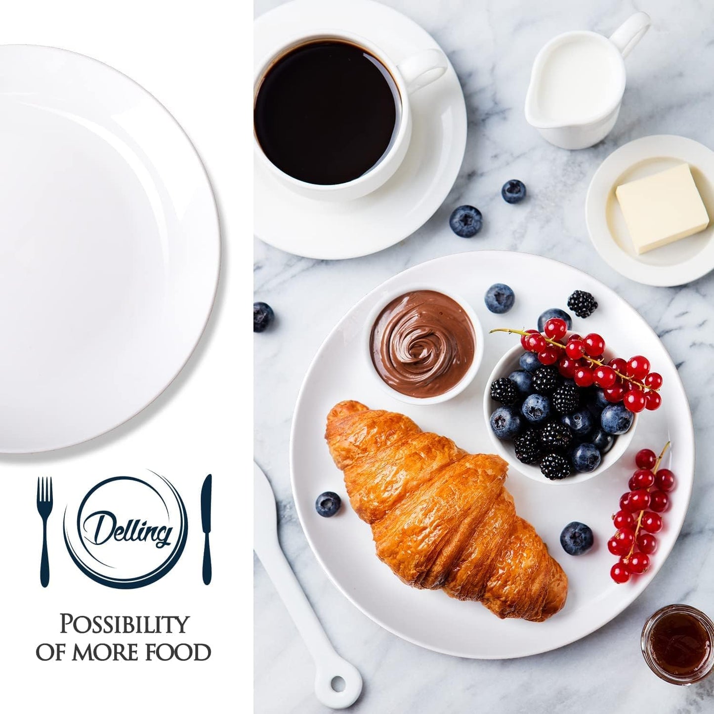 10 Inch White Dinner Plates Set, Porcelain Dessert/Salad Plate, Serving Dishes, Dinnerware Sets, Scratch Resistant, Lead-Free, Microwave, Oven, and Dishwasher Safe - Set of 4