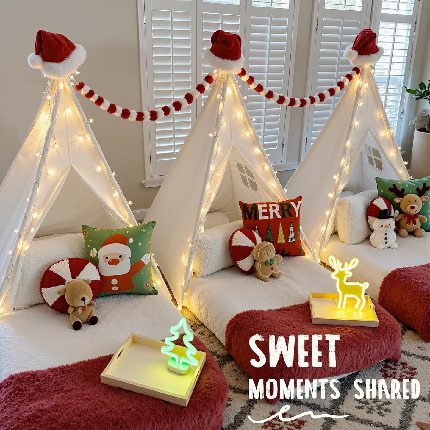 Indoor Teepee Tent for Children - Washable Toddler Playhouse with Lights for Sleepovers - Foldable Gift for Boys and Girls