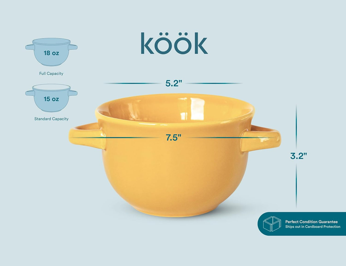 French Onion Soup Bowls, Crocks, Oven Safe Bowls, Soup Mugs, Ceramic Bowls, Dishwasher, Microwave, Set of 4, 18 Oz (Yellow)