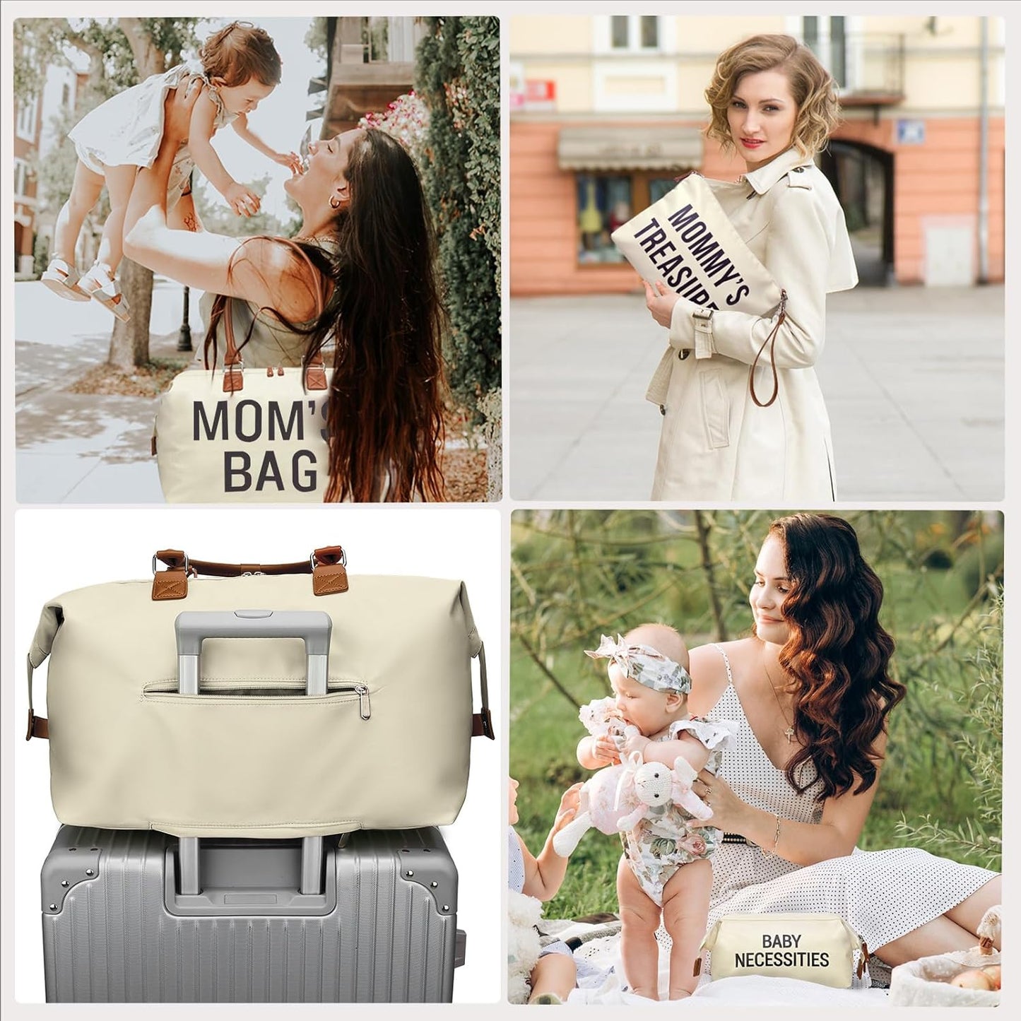 Premium Waterproof Diaper Tote Bag for Hospital and Travel in Cream White