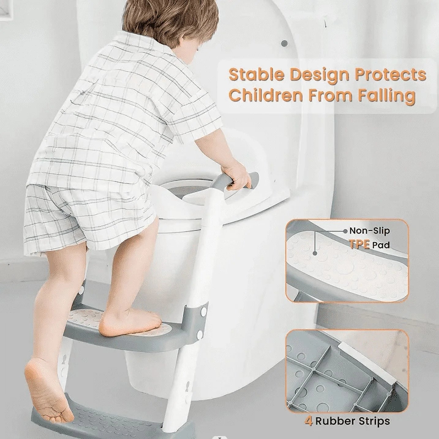 Potty Training Seat with Adjustable Step Stool Ladder, Foldable Design with Safety Handles for Toddlers (Gray)