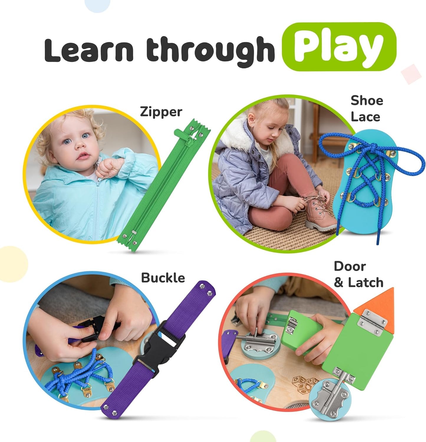 Premium Wooden Sensory Busy Board for Toddlers Aged 1-3, Featuring 10 Educational Activities to Enhance Fine Motor Skills and Ideal for Travel