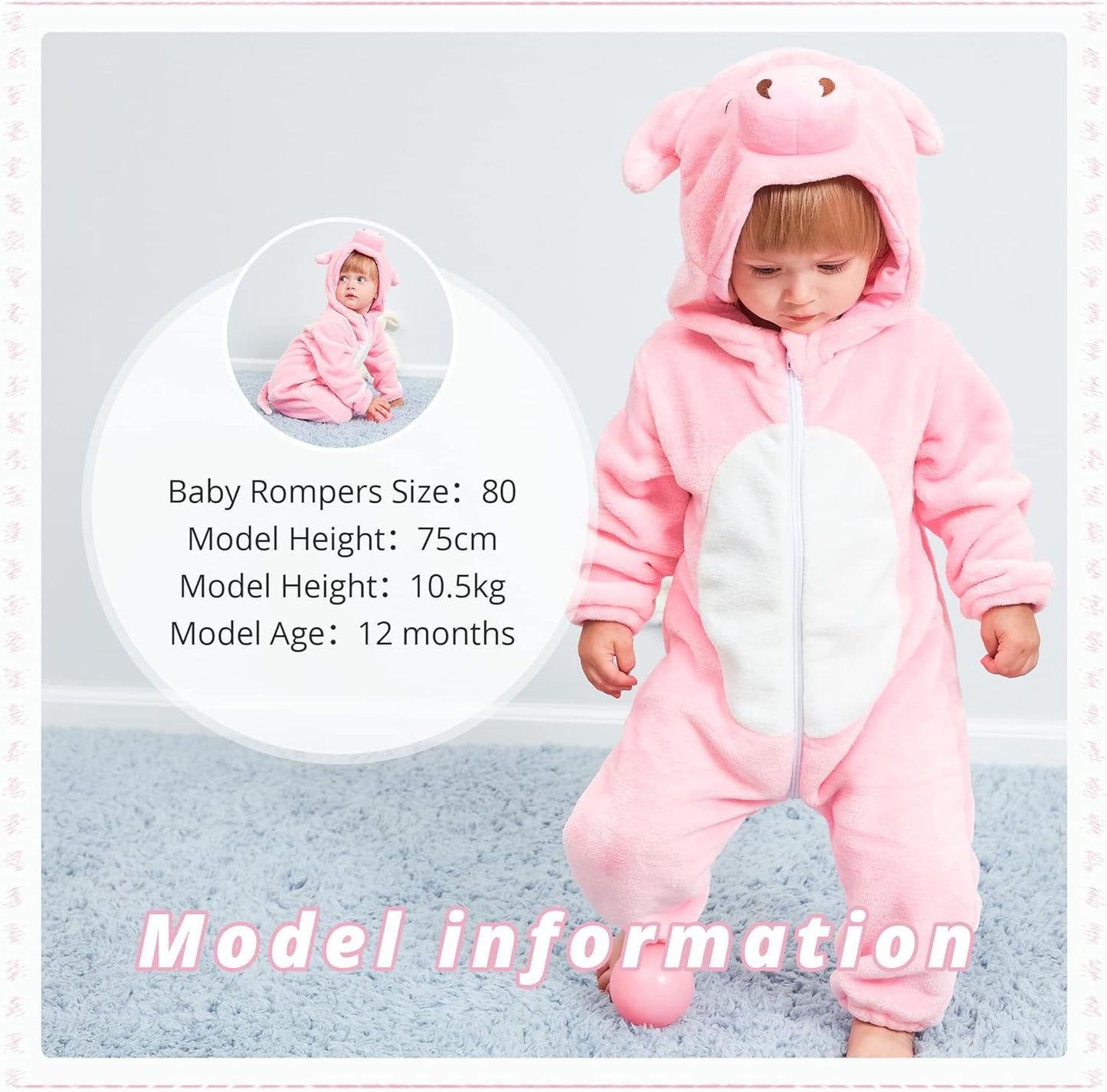 Unisex Baby Animal-Themed Flannel Hooded Romper for Winter and Autumn Cosplay