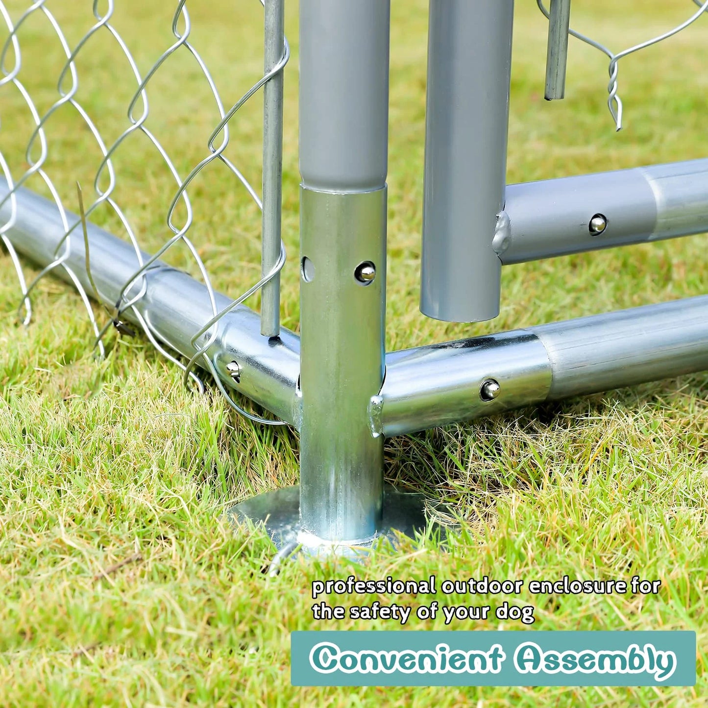Large Outdoor Dog Kennel, Heavy Duty Dog House Playpen Galvanized Steel Pet Fence with Fully Enclosed Waterproof Uv-Resistant Cover, Stainless Steel Zip Ties and Secure Lock