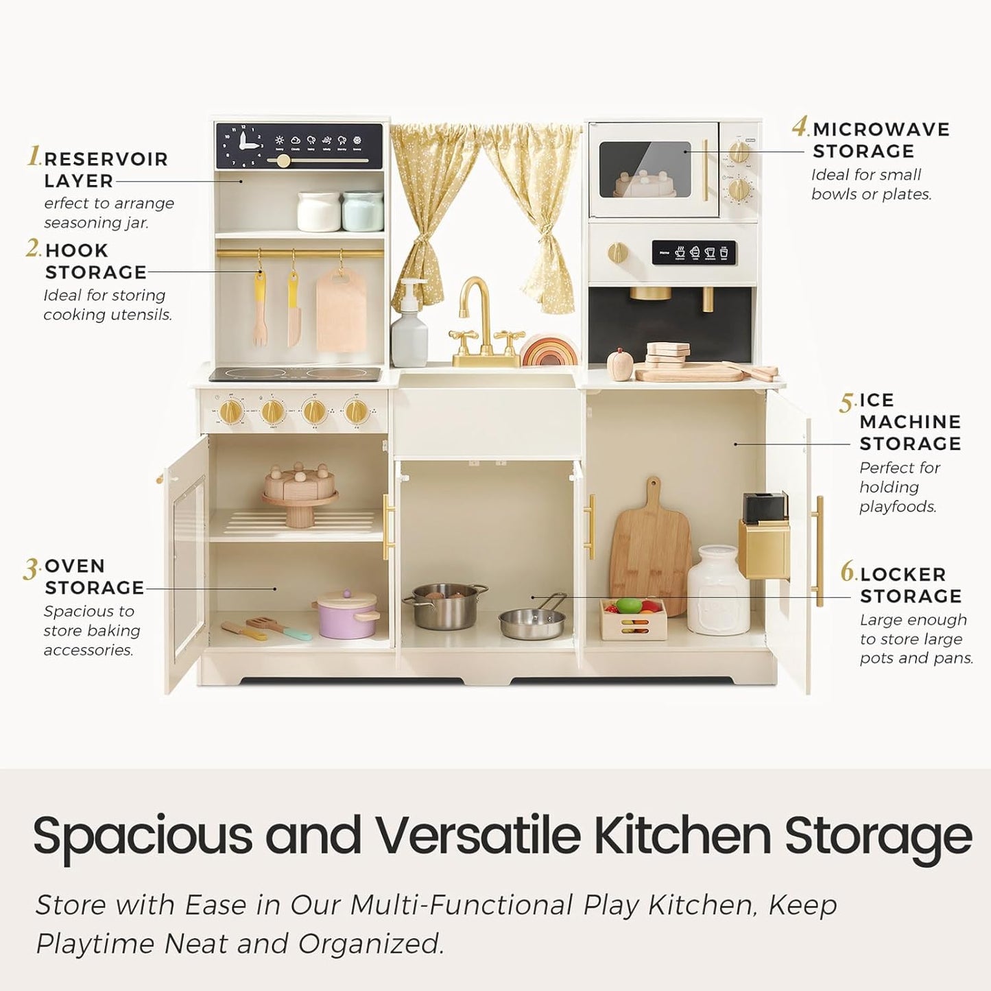 Contemporary Wooden Play Kitchen Set for Children with Enhanced Features and Elegant Design, Ideal Gift for Ages 3 and Up