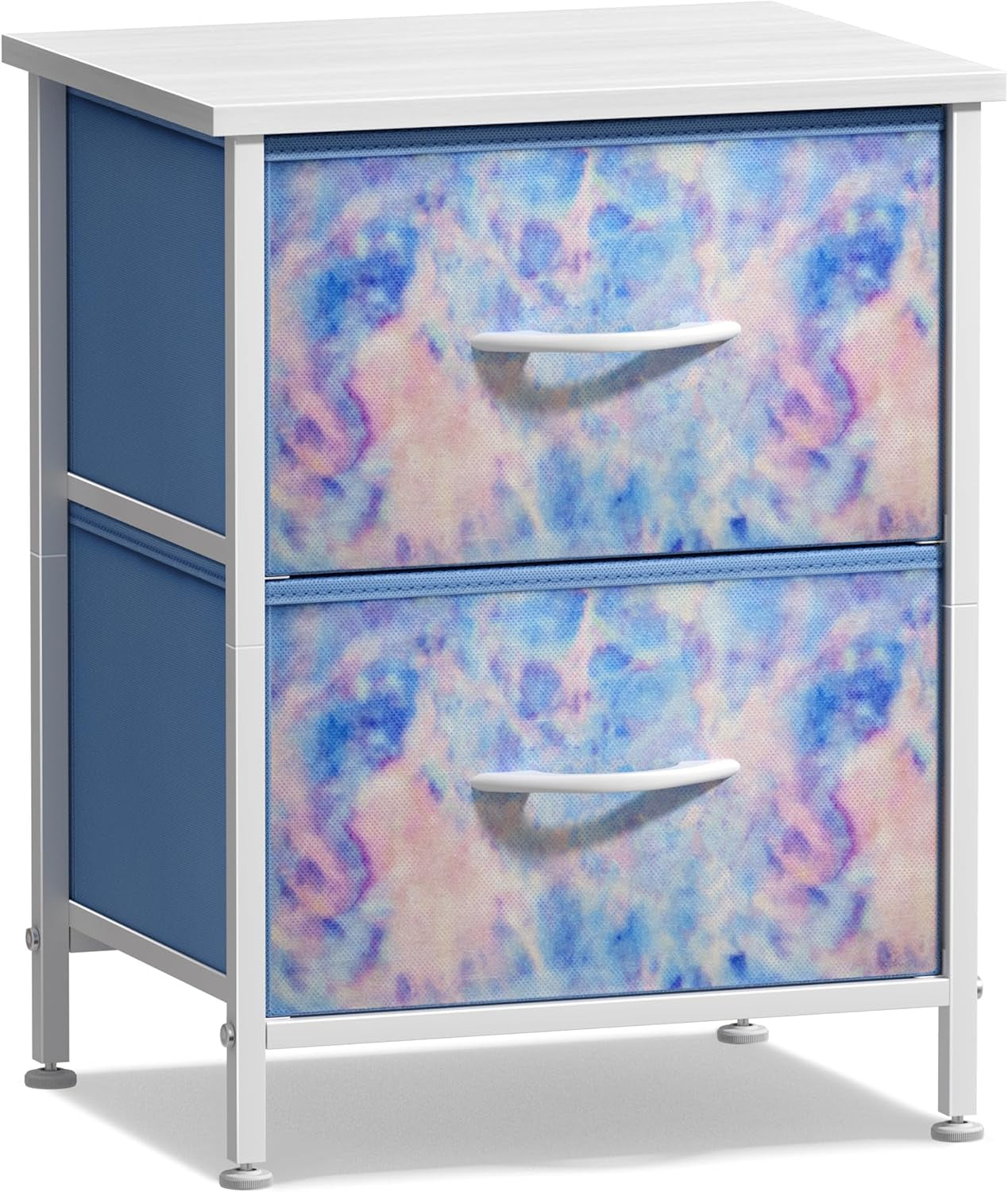 Kids Nightstand with Two Drawers - Steel Frame and Wood Top End Table with Fabric Bins - Versatile Dresser and Chest for Home, Bedroom, Office, and College Dorm