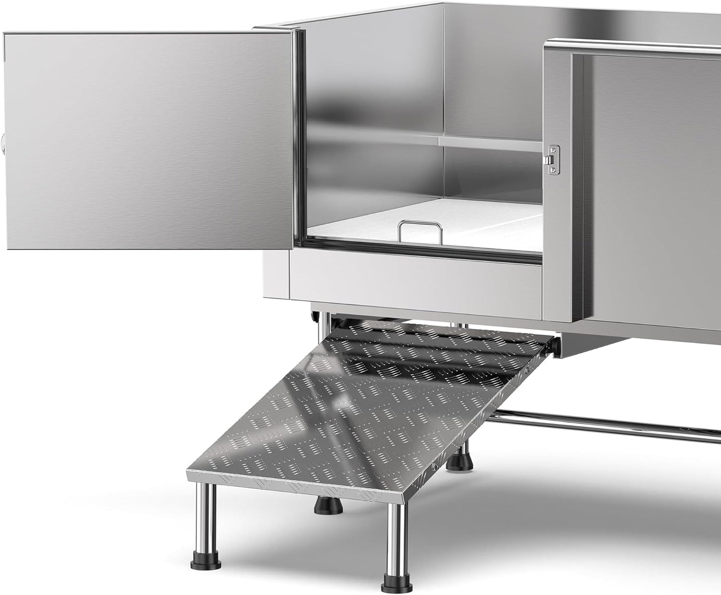 62" Stainless Steel Pet Grooming Bath Tub with Walk-In Ramp and Accessories (Left Door/Right Drain)