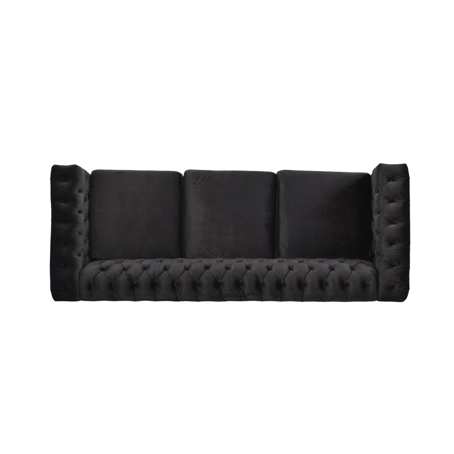 Zyiere Tufted Chesterfield Three-Seater Sofa in Black Velvet and Dark Brown