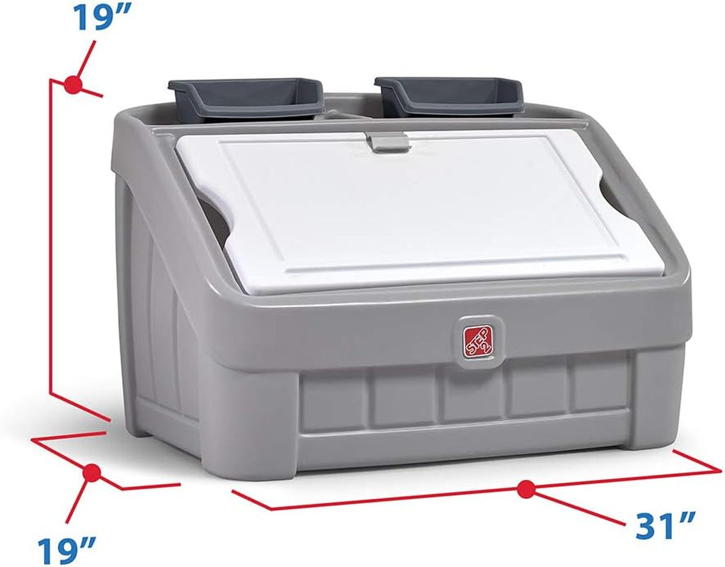 2-in-1 Toy Storage Bin and Art Easel, Durable Plastic Organizer for Toddlers 2+ Years, Gray