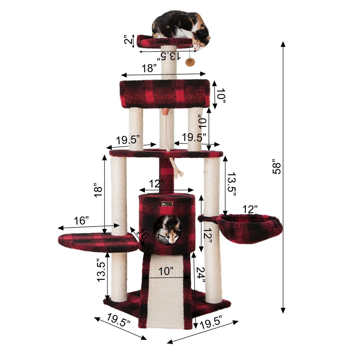 Real Wood Cat Tree Model B5806, Black & Red Tartan Plaid