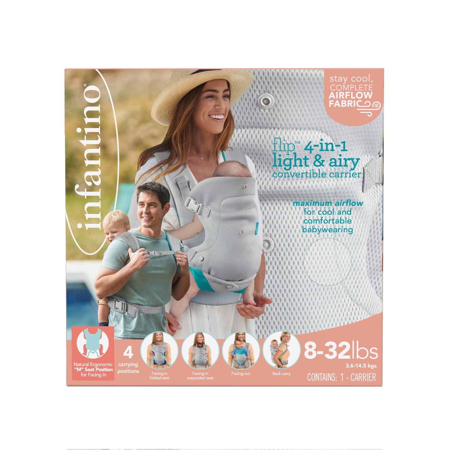 4-in-1 Convertible Baby Carrier with 4 Positions, Accommodates Weights from 8 to 32 lbs, White