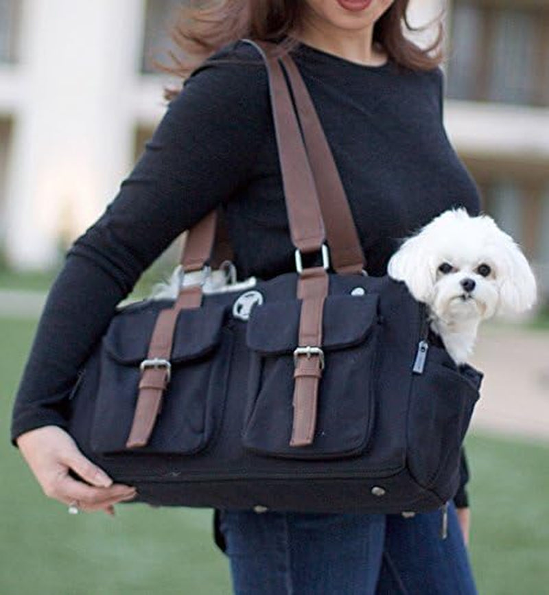 Weekend Black Canvas Interchangeable Airline Approved Pet Carrier Combo with Pockets for Small Dogs (Pet Carrier Base & Shell Tote)