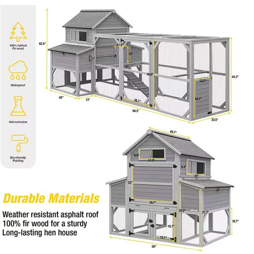 Spacious Chicken Coop with Enclosure for 8-10 Chickens