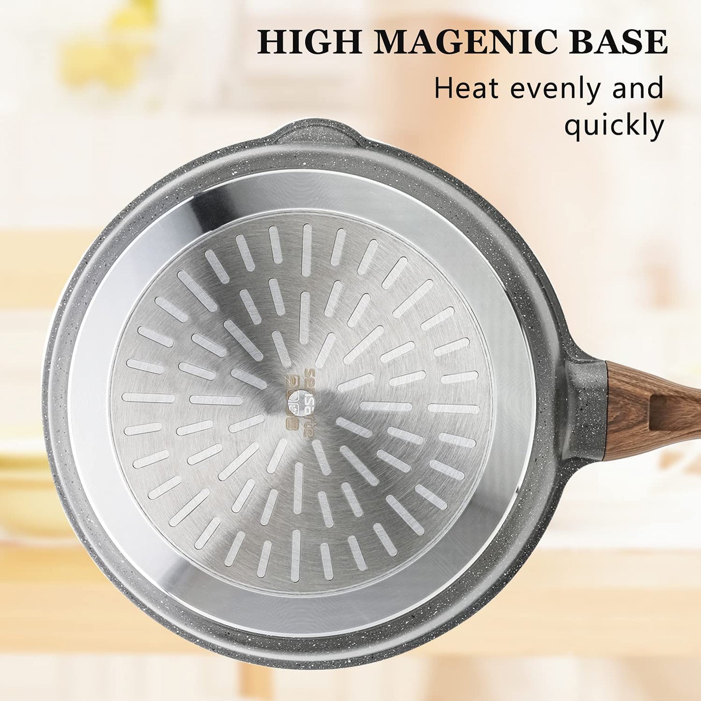 Nonstick Skillet, Deep Frying Pan 10/11/12-Inch, Saute Pan with Lid, Stay-Cool Handle, Healthy Stone Cookware Cooking Pan, Induction Compatible (10-Inch/3.5Qt)