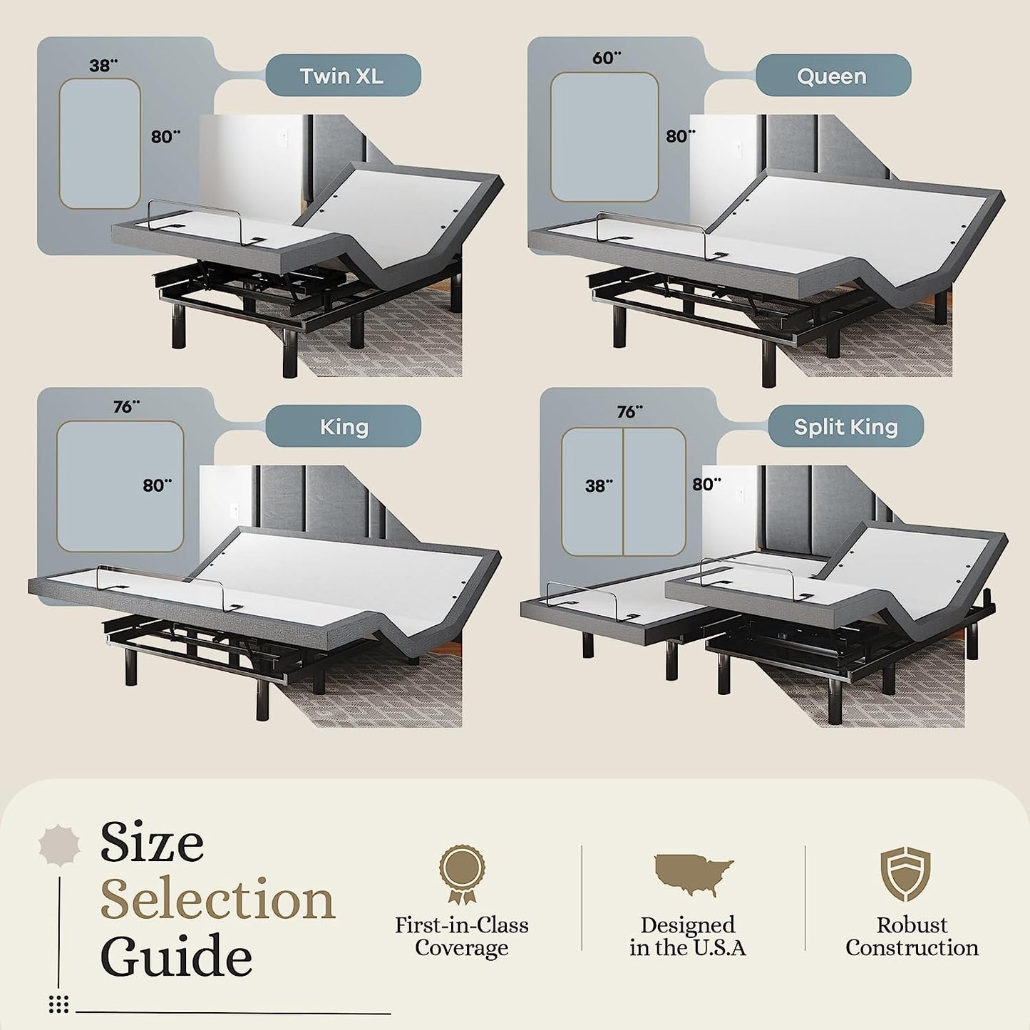 Classic Adjustable Bed Base, Head and Foot Lift, Massage, Under-Bed Lights, USB, Memory, Zero Gravity Smart Frame - Twin XL