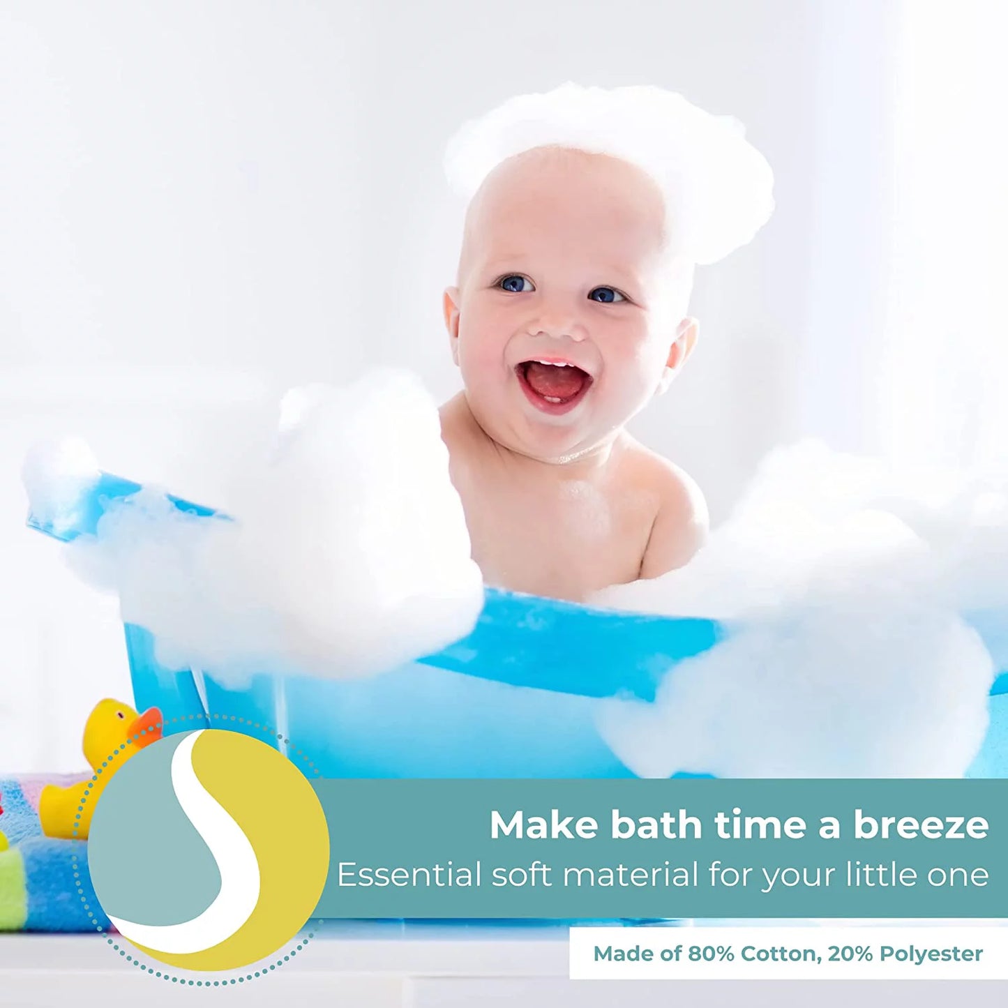 Infant Cotton Terry Hooded Towel and Washcloth Bath Set, 5-Piece, Blue Whale Theme