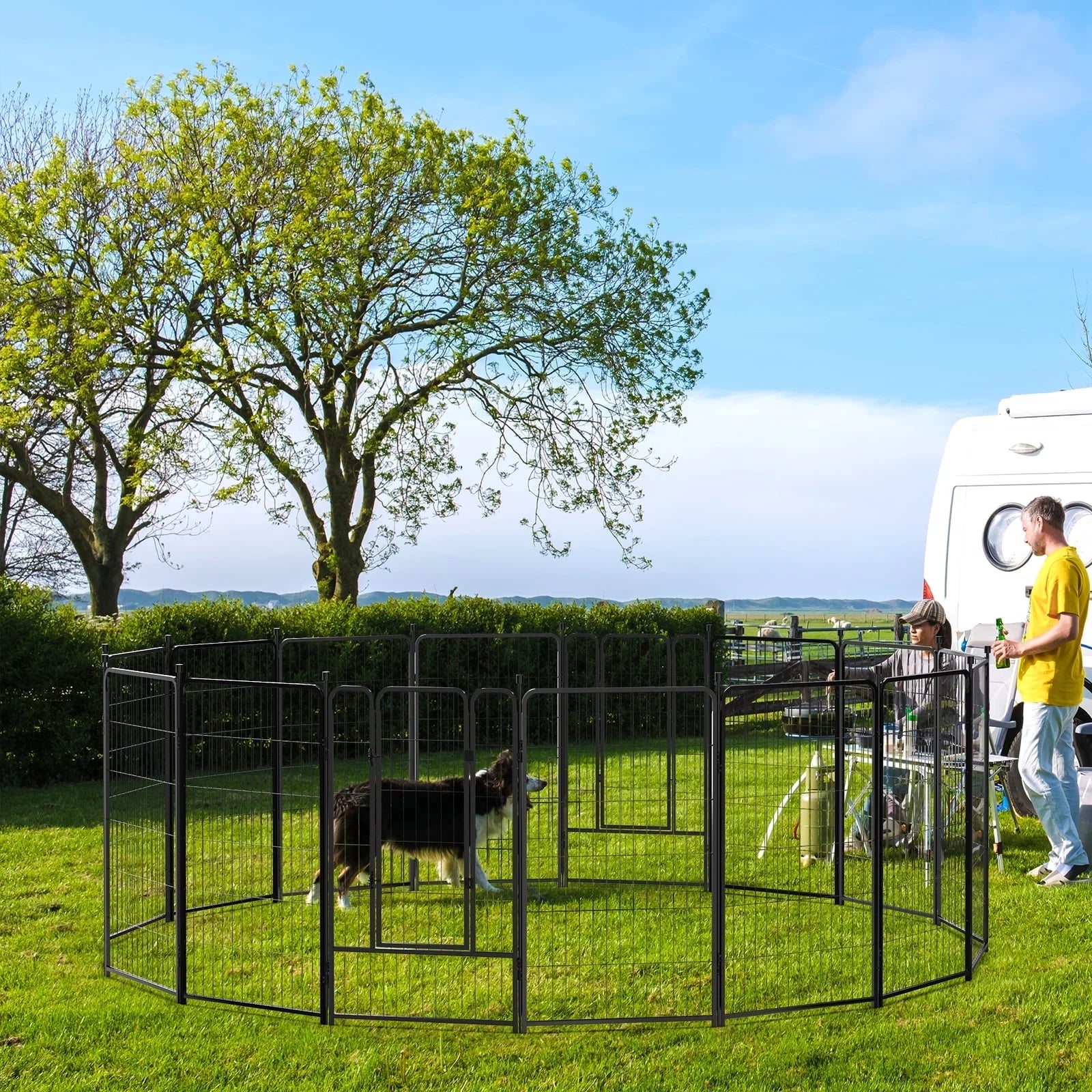 45″ Tall 16 Panels Heavy Duty Metal Dog Playpen for Exercise Outdoor Indoor Fence, Black