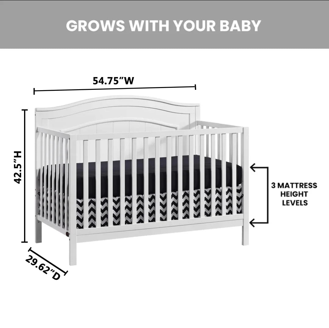 North Bay 4-in-1 Convertible Crib in Snow White - GREENGUARD Gold Certified Wood Construction