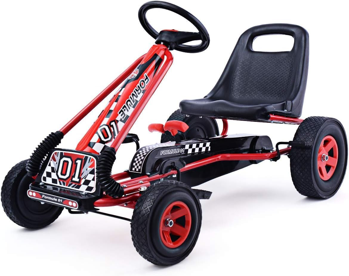 Kids' Off-Road Go Kart with Adjustable Seat, Safety Brakes, EVA Tires, and Steering Wheel - Red