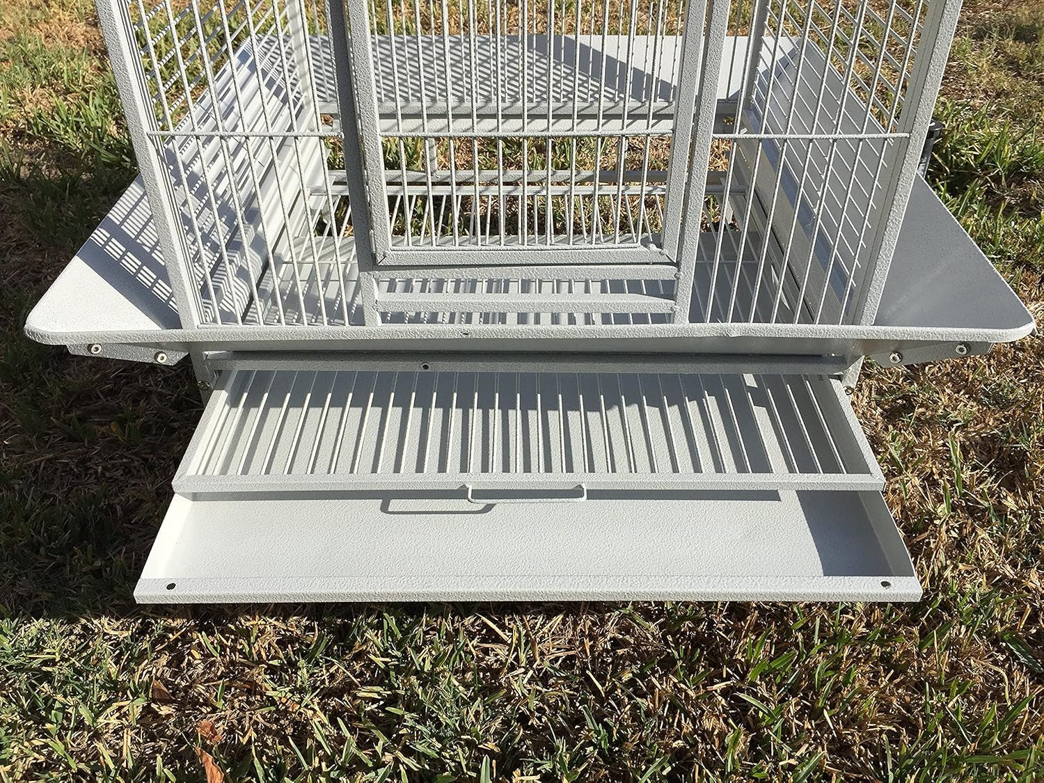 New Large Wrought Iron Open/Close Dome Play Top Bird Parrot Cage, Include Metal Seed Guard (28" W X22 D X 62" H White Vein)