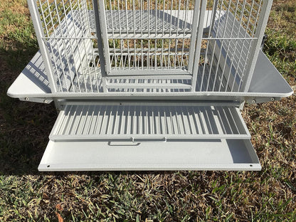 New Large Wrought Iron Open/Close Dome Play Top Bird Parrot Cage, Include Metal Seed Guard (28" W X22 D X 62" H White Vein)