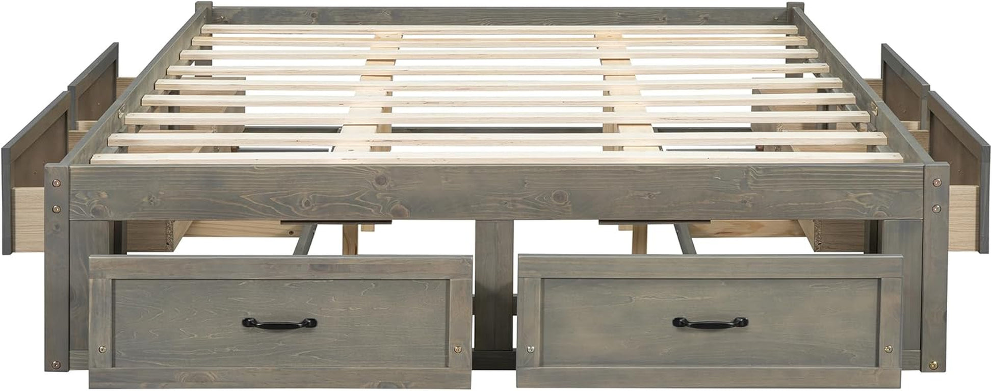 Queen Size Platform Bed, Wooden Queen Bed with 6 Storage Drawers, Antique Gray