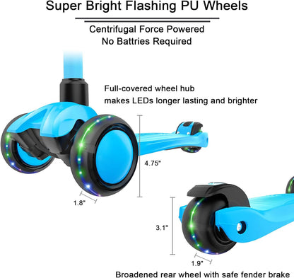 Lean 'N Glide B03 3-Wheeled Kick Scooter for Children Aged 3-12 Years, Adjustable Handlebar, Extra Wide PU Light-Up Wheels, Durable Deck - Aqua Blue