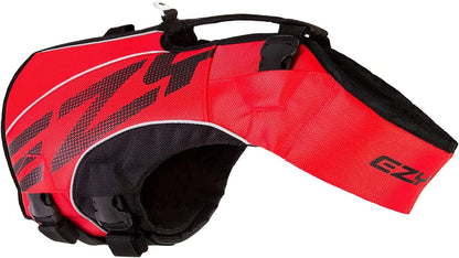 DFD X2 Dog Life Jacket - Adjustable Swimming Safety Life Vest Preserver with Continuous Neck Flotation, Reflective Trim, & Grab Handle (Medium, Red)