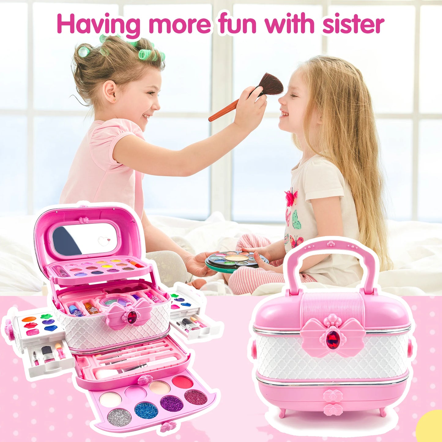 Girls Makeup Toys Kit, 57 Pcs Pretend Play Makeup Toys for Kids with Real Cosmetic, Kids Makeup Set Toys for Girls 3-6 Year Christmas Birthday Gifts