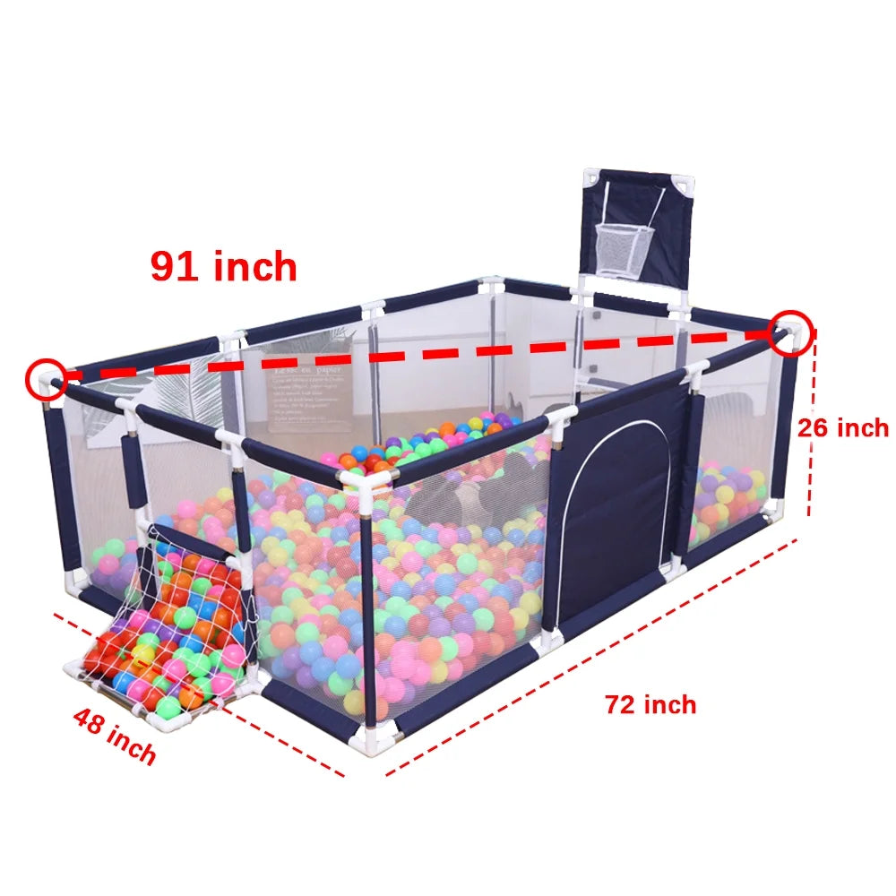 91-Inch Premium Playpen with Basketball Hoop - Versatile Folding Mesh Playard for Infants and Children, Suitable for Indoor and Outdoor Use