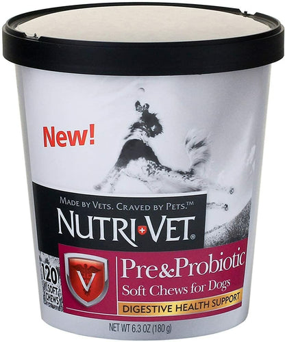 Nutri-Vet Pre and Probiotic for Dogs Digestive Health Support 120 Soft Chews New