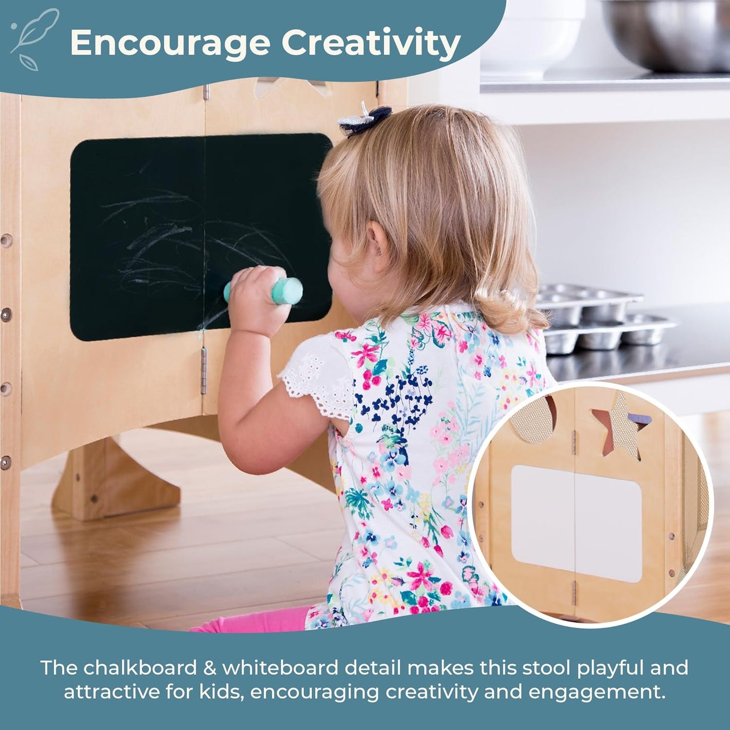 Classic Kitchen Helper® Toddler Tower - Gray: Folding and Adjustable Learning Step Stool with Chalkboard | Montessori Collapsible Safety Non-Slip Platform