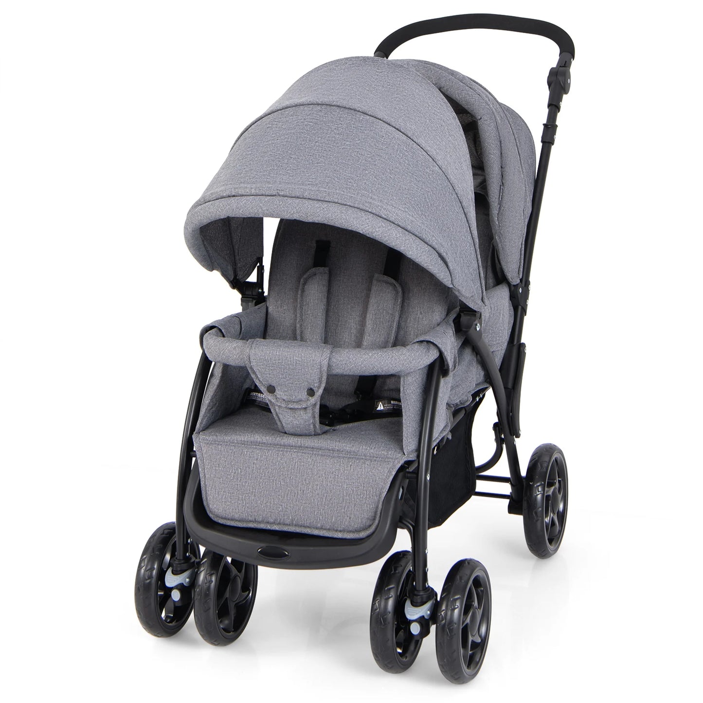 Lightweight Foldable Double Stroller for Infants - Grey Travel Pushchair