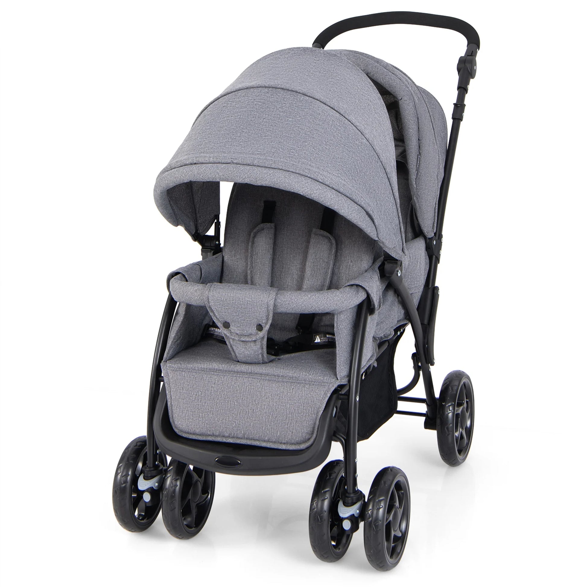 Lightweight Foldable Double Stroller for Infants - Grey Travel Pushchair
