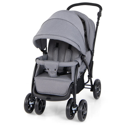 Lightweight Foldable Double Stroller for Infants - Grey Travel Pushchair
