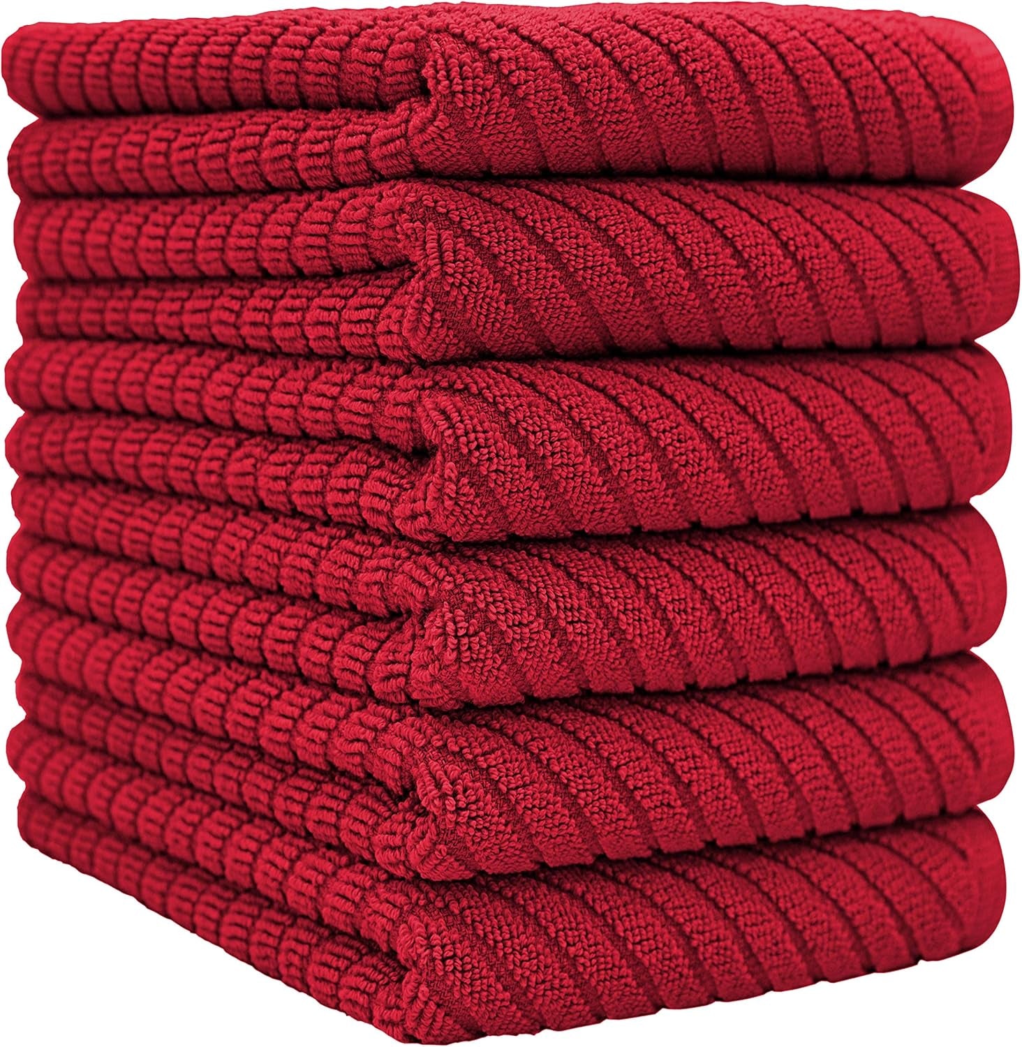 Premium Kitchen Towels (16”X 25”, 6 Pack) | Large Cotton Kitchen Hand Towels | Dish Towels | Diagonal Weave Design | 445 GSM Highly Absorbent Tea Towels Set with Hanging Loop | Red