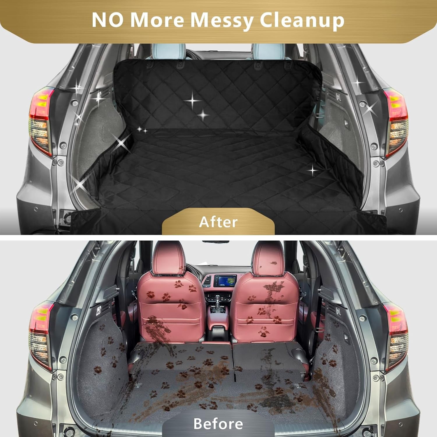 SUV Cargo Liner for Dogs, Heavy Duty Water Resistant Pet Cargo Cover Dog Seat Cover Mat for Mid-Size Suvs Sedans Vans with Bumper Flap Protector, Non-Slip, Standard Size Universal Fit, Black