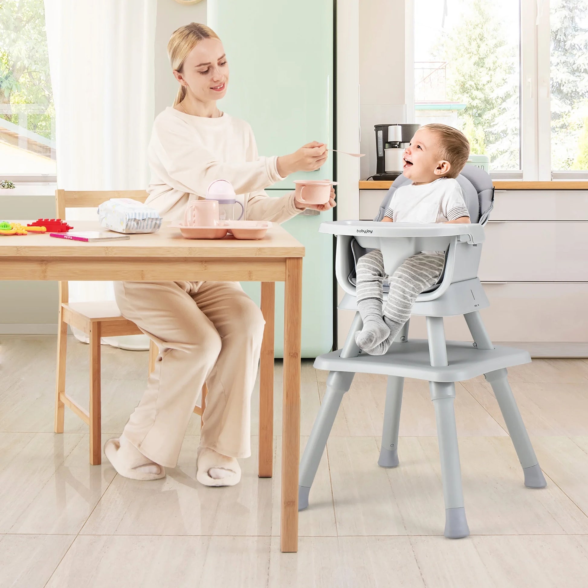 8-in-1 Convertible High Chair and Booster Seat with Removable Tray - Gray