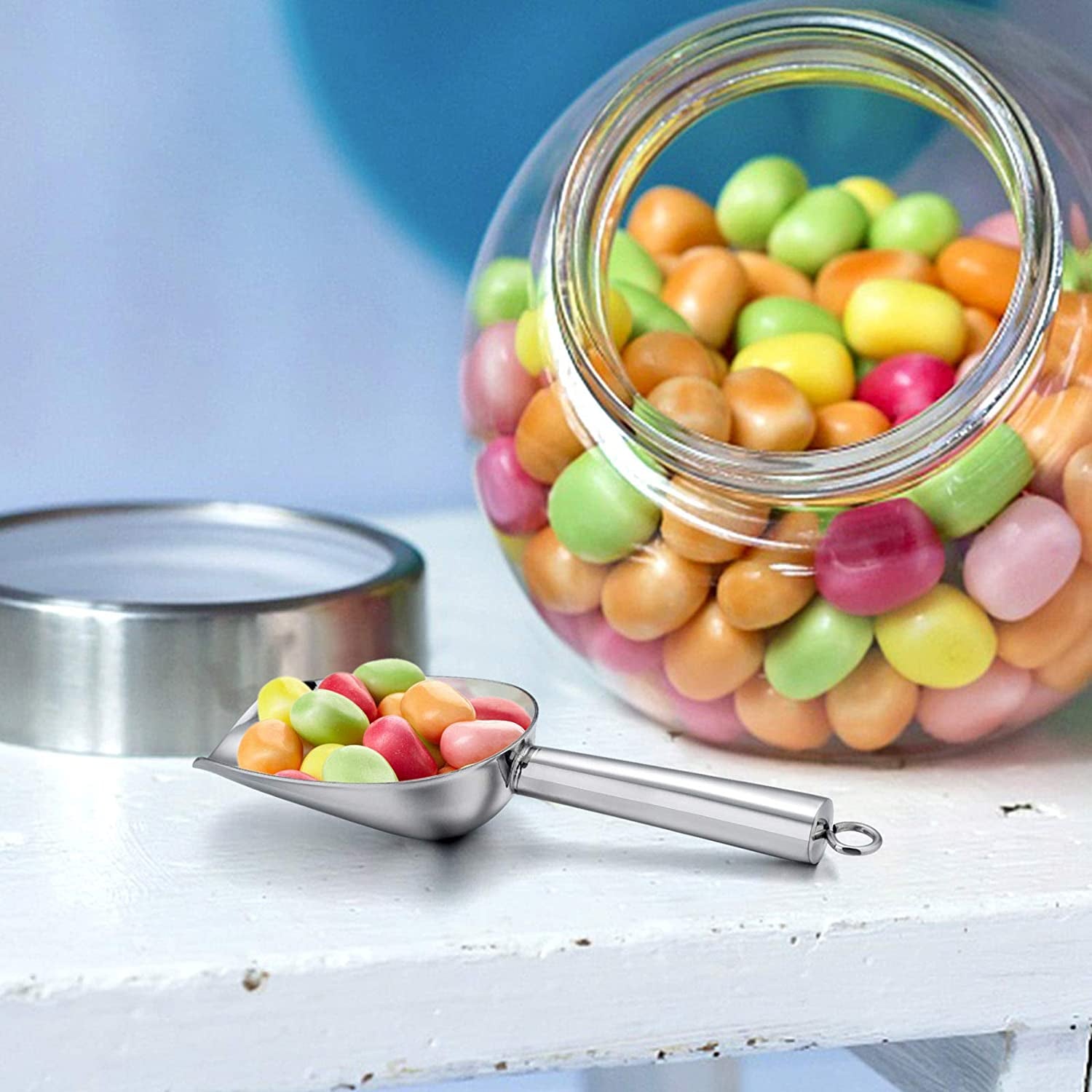 Mini Scoop, 3 Ounce Stainless Steel Kitchen Utility Scoops, Ideal for Candy/Ice Cube/Flour/Sugar/Coffee Bean/Protein Powder, Food Grade & anti Rust, Easy Clean & Dishwasher Safe (4 Pack)
