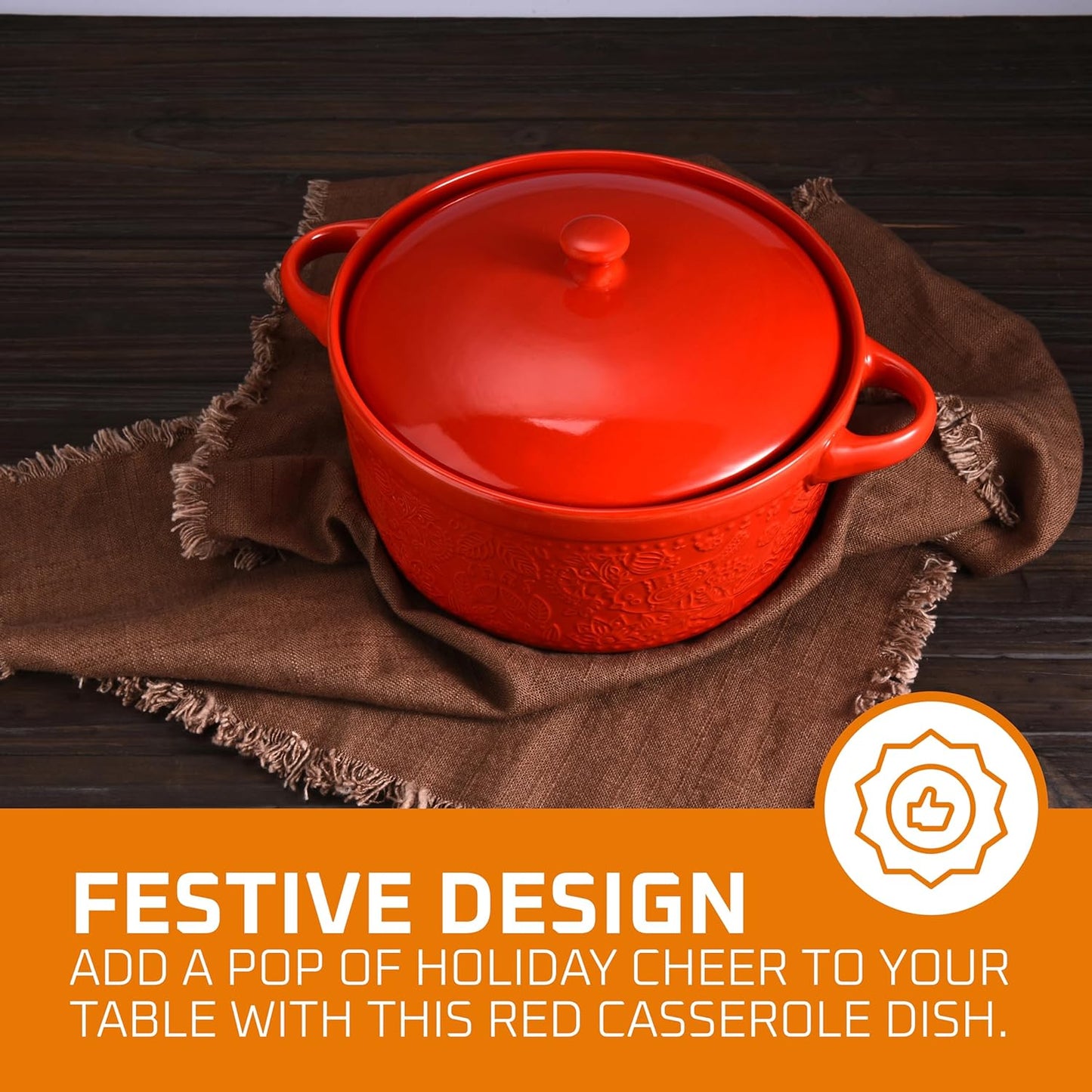 Ceramic Casserole Dish - Baking Dish Bowl Oven Safe with Lid and Handles - Covered Glass Cookware Essential for Kitchen - for Baking Dessert and Brownies, Soup - round Bakeware for Serving Dishes