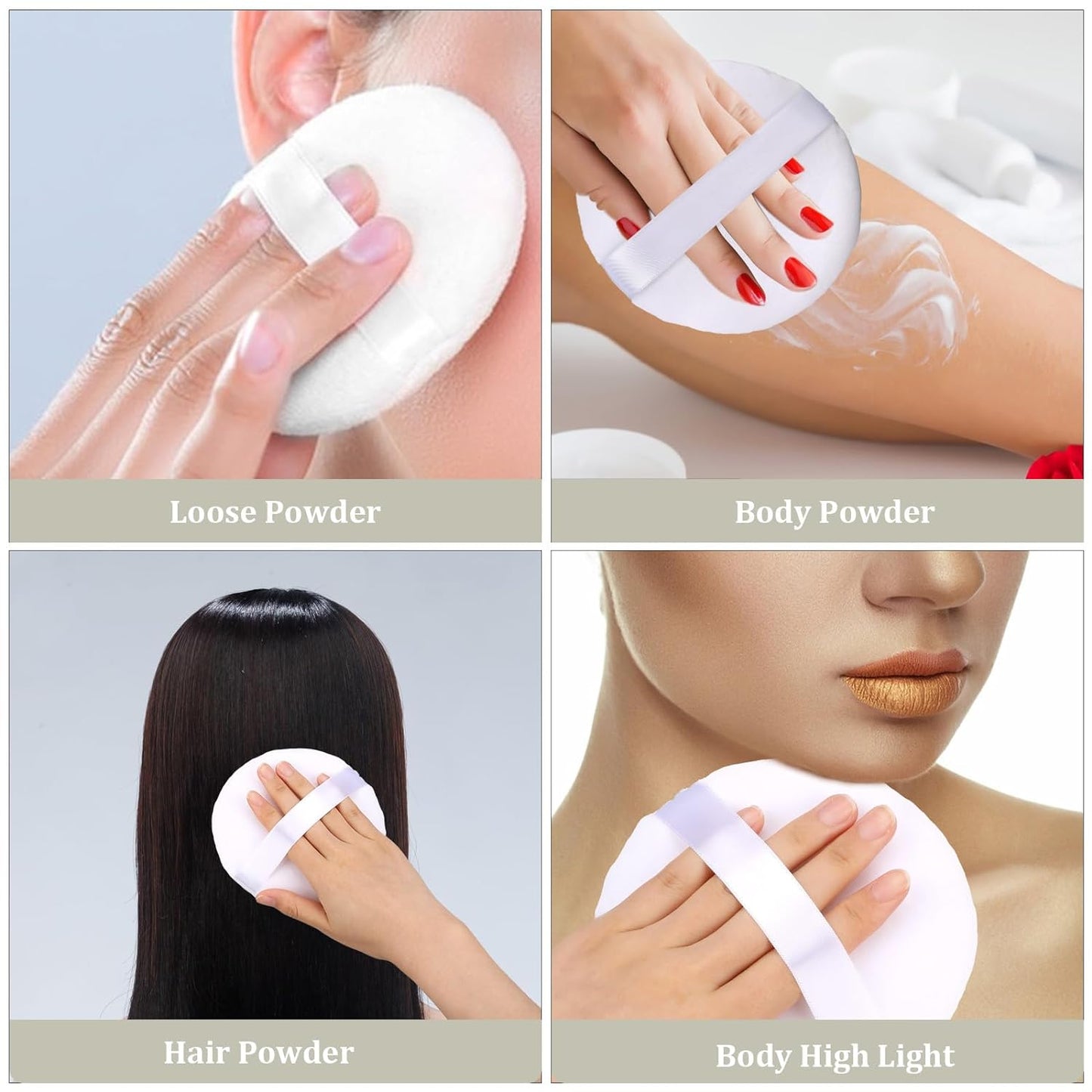 3PCS Powder Puff Large 4In./10Cm Velour Body Makeup Puff with Satin Ribbon
