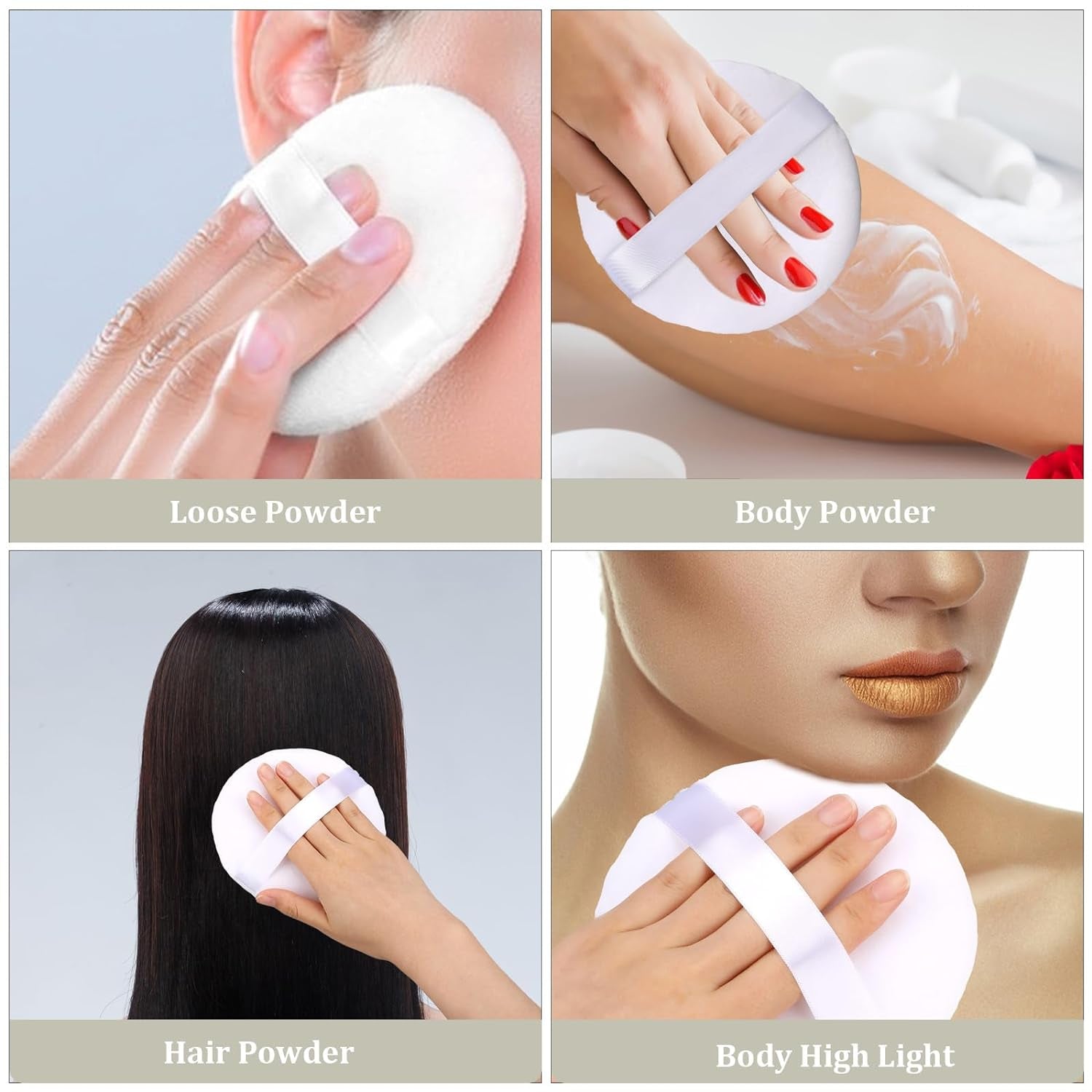 3PCS Powder Puff Large 4In./10Cm Velour Body Makeup Puff with Satin Ribbon