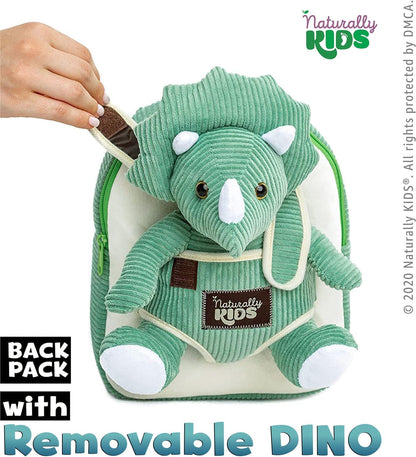 Green Triceratops Plush Stuffed Animal - Ideal Dinosaur Gift for Children Aged 3-5, Toddler Backpack for Boys and Girls